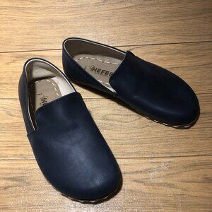Nefes women toe box grounding navy blue handmade leather shoes, 8